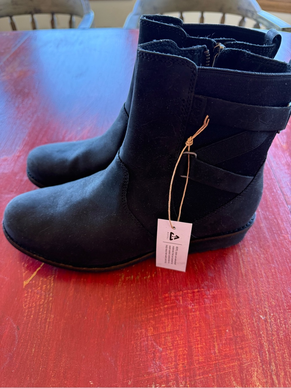 Teva Black Suede Ankle Booties with Strap Detail